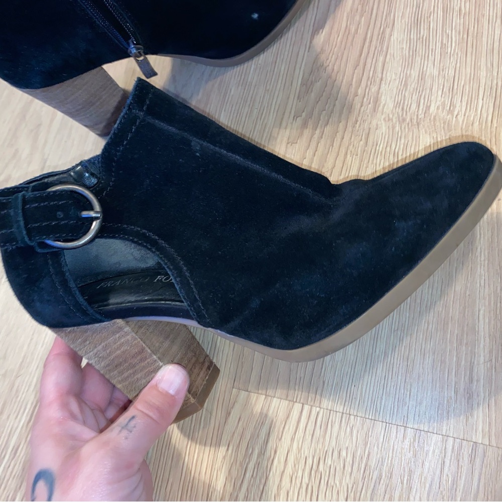 Franco Fortini Black Ankle Booties with Pointed Toe and Silver Buckle